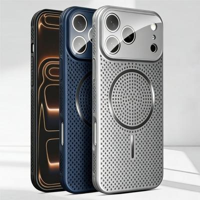 Сетчатое отверстие для охлаждения и рассеивания тепла для чехла Magsafe для iPhone 17 16 15 14 Plus 13 12 Pro Max Жесткая магнитная защитная крышка для объектива