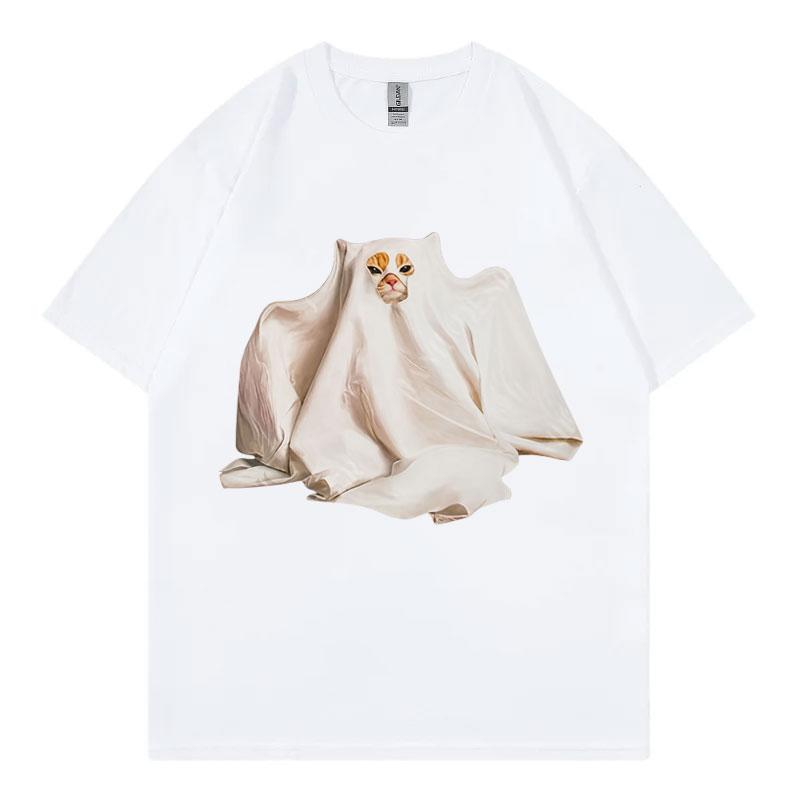 Funny Ghost Kitten Meme Graphic T Shirts Unisex Unisex Clothing Gothic Fashion Tshirts Summer Casual Cotton Short Sleeve Tshirt