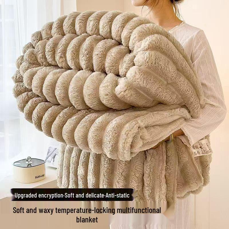 Rabbit Fur Plush Flannel Throw Blanket - Office Nap & Winter Fleece