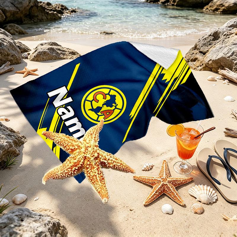 Custom Name Personalized Club America Print Beach Towel, for Trip Camping Beach Party Home Decor, Birthday Gift for Family & Friends