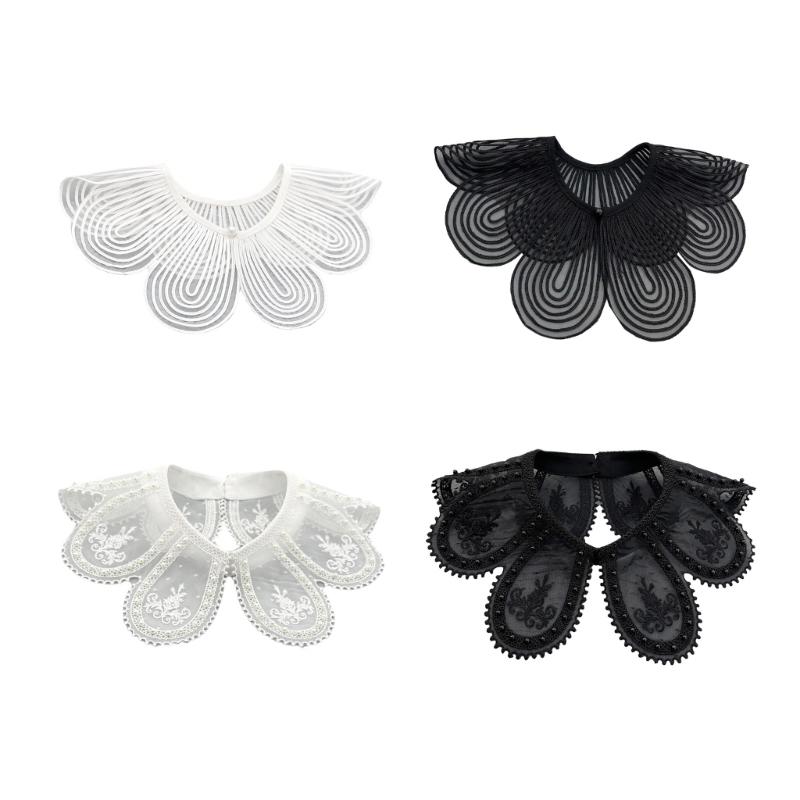 Women Embroidery Petal Detachable Cape Faux Collar Elegant Pearls Beaded Shawl Wrap Collar for Evening Dress and Casual Outfits