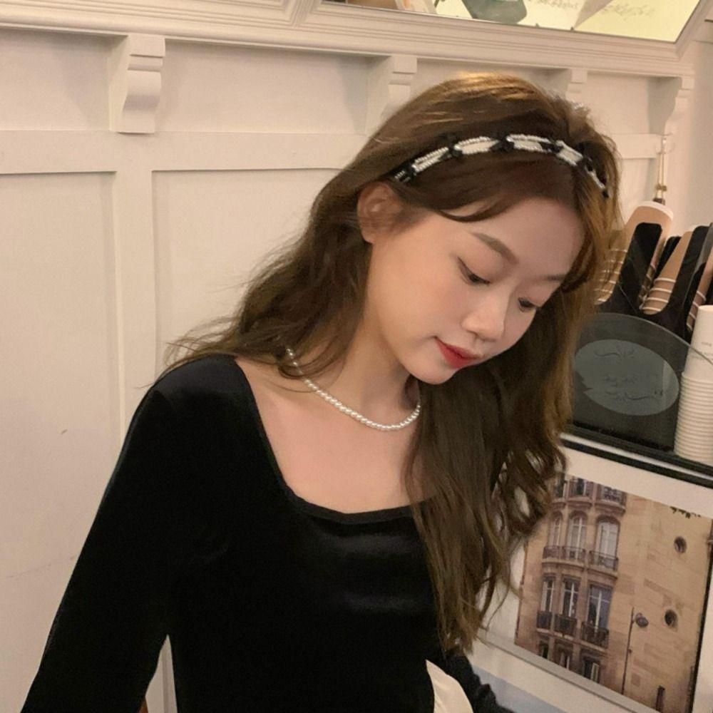 Headwear Pearl Hair Band Korean Style Pearl Hair Hoop Fashion Bow Headband Girl