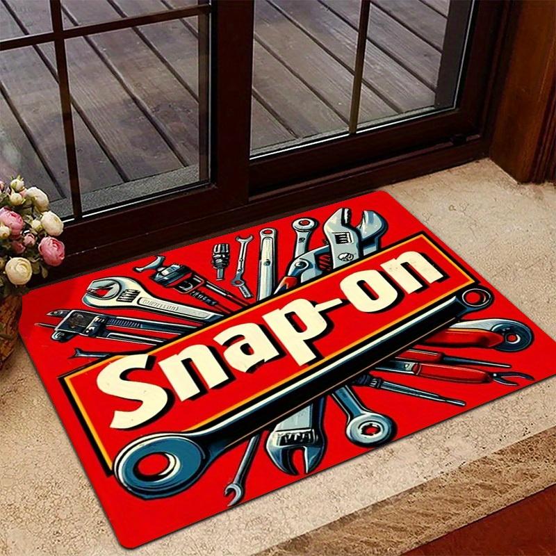 Нескользящий коврик для двери с логотипом Snap-On Tool, Ярко-красный с черно-белыми иллюстрациями, Моющаяся фланель для декора дома, офиса, гаража