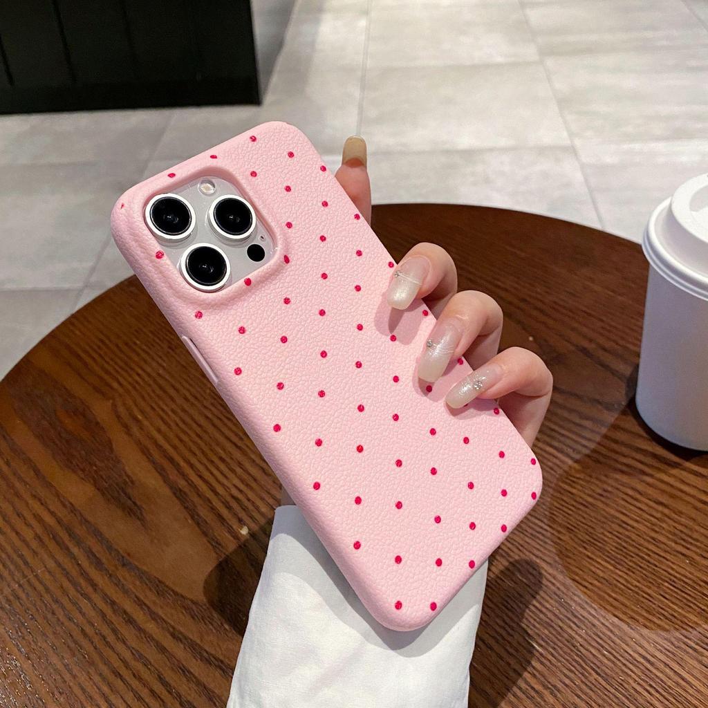 Polka Dot Leather Texture Full Coverage Soft Shell Case for iPhone 12/13/15/16 Pro/Max