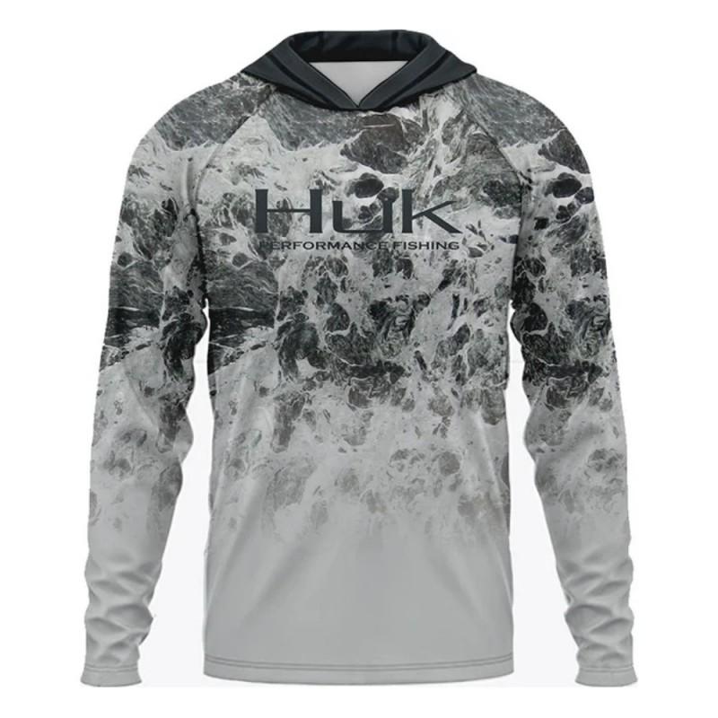 Mens UPF 50 Quick-Dry Hooded Fishing Shirt Breathable Sun Protection Long Sleeve Outdoor Sport Top