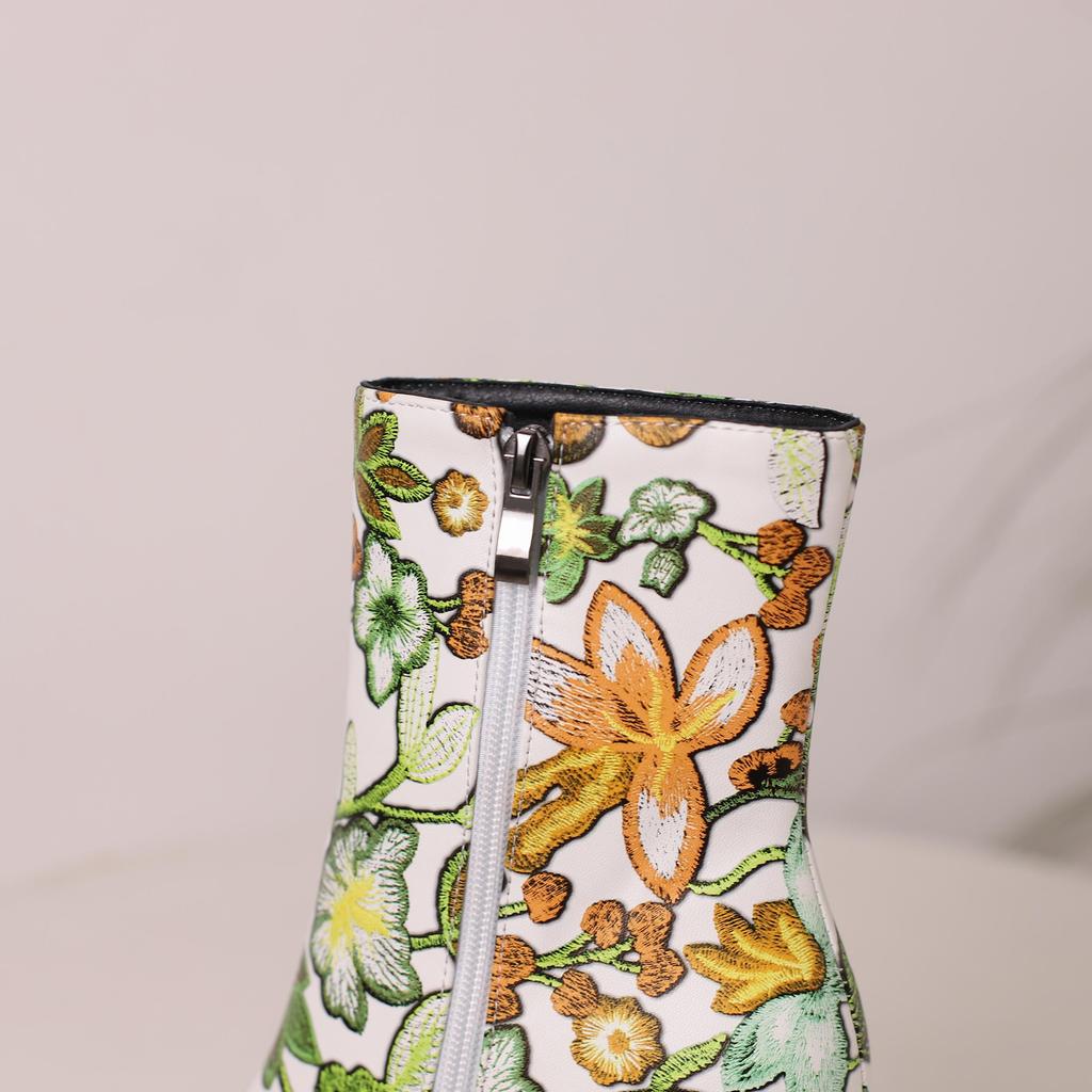 Q/женские короткие ботинки на высоком каблуке, модная водонепроницаемая платформа с принтом, короткие ботинки большого размера на толстом каблуке