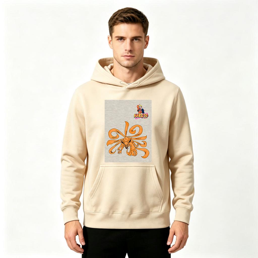 Men's Printed Pullover Hoodie, Anime Nine Tails Fox Pattern Casual Long Sleeve Sweatshirt