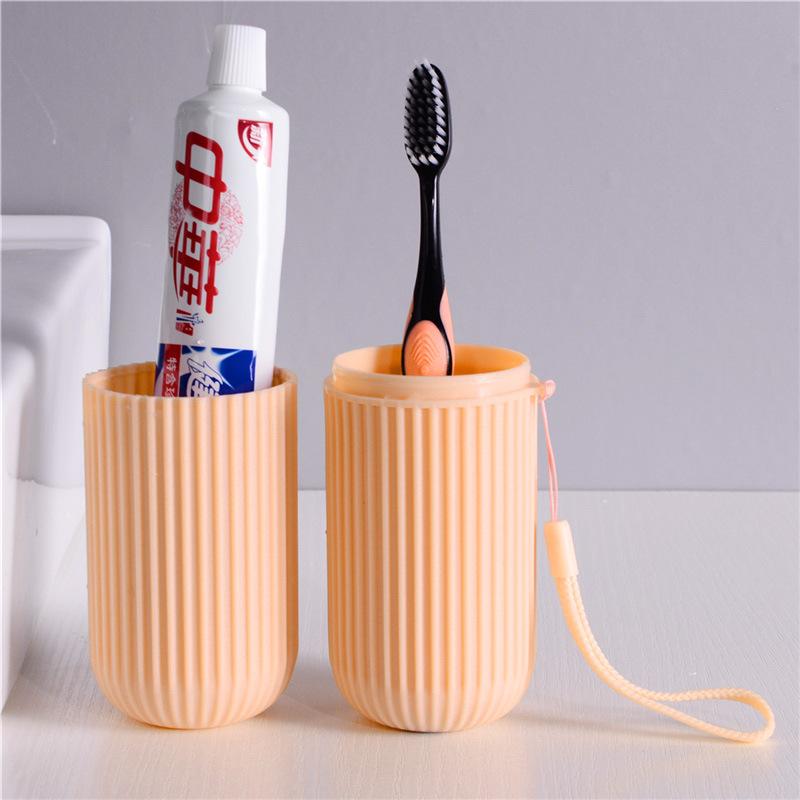 Portable Toothbrushing Wash Tooth Set Bath Room Storage Box Travel Multi-use Toothbrush Case Storage Tube Mouthwash Cup Vertical Stripes Unique