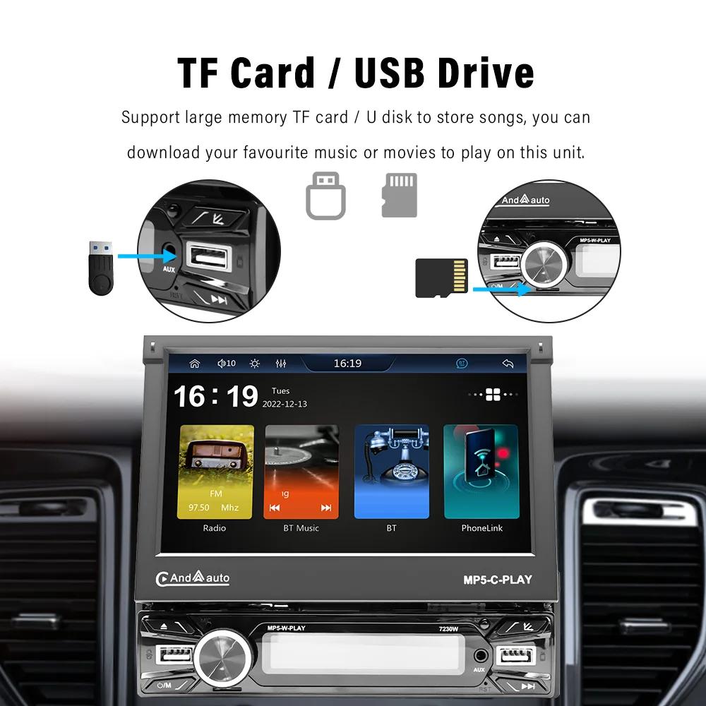 1 Din стерео 7 дюймов выдвижной экран Carplay Android Auto Мультимедиа Видео MP5 Плеер BT FM USB Android Головное устройство