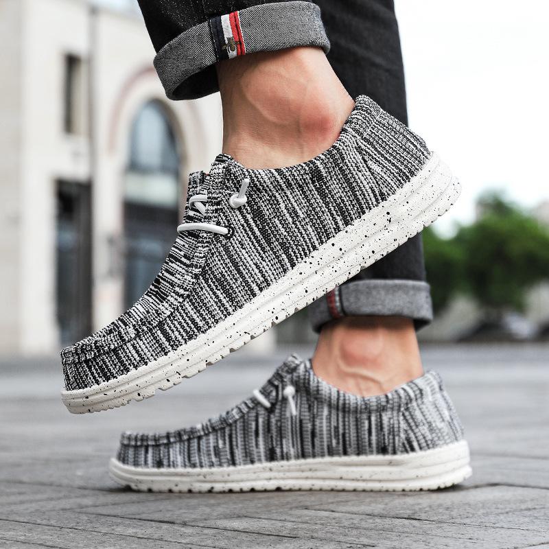 Большие размеры легкие парусиновые мужские туфли универсальные легкие амортизирующие мокасины мужские дышащие трендовые повседневные туфли