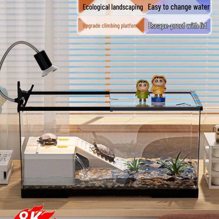 Компактный террариум для черепахи с платформой для обогрева - Элегантная настольная среда обитания с крышкой для экологичной гостиной
