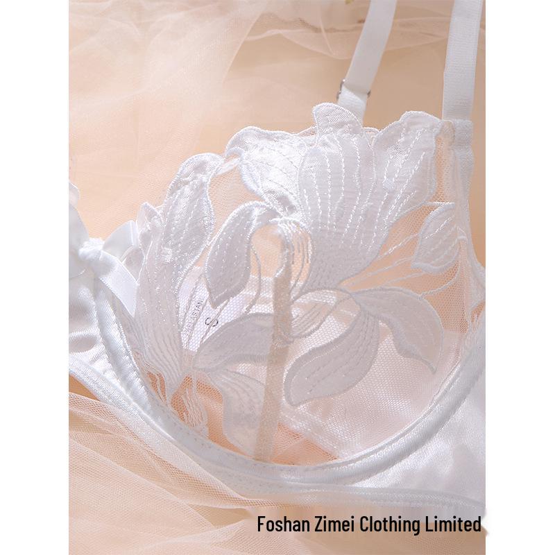 Французская цветочная элегантность: Сексуальный тонкий комплект бюстгальтера для большой груди 24130