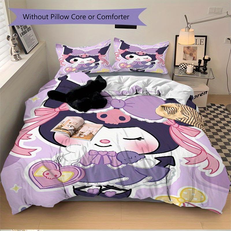 3pcs Cartoon Kuromi Printed Quilt Set - Soft and Comfortable Quilt Cover for Bedroom, Guest Room and Dormitory Decorative Bedding Set 1 Duve