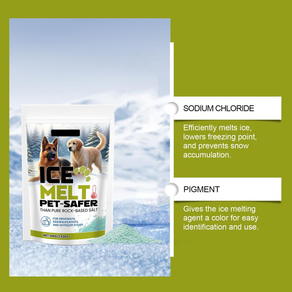 Pet Safe Ice Melting Ice Melting Safer Ice Melting For Pet Suitable For Concrete Ice Melting Bag Of Premium Snow Melter,100g