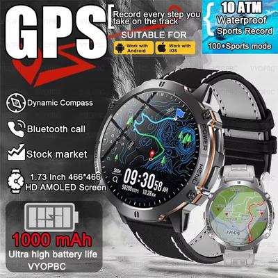 2025 НОВЫЕ Уличные Военные GPS Смарт-часы Мужские 1,73"HD Экран Компас 1000 мАч Пульс BT Звонок 10 м Водонепроницаемые Часы для HUAWEI