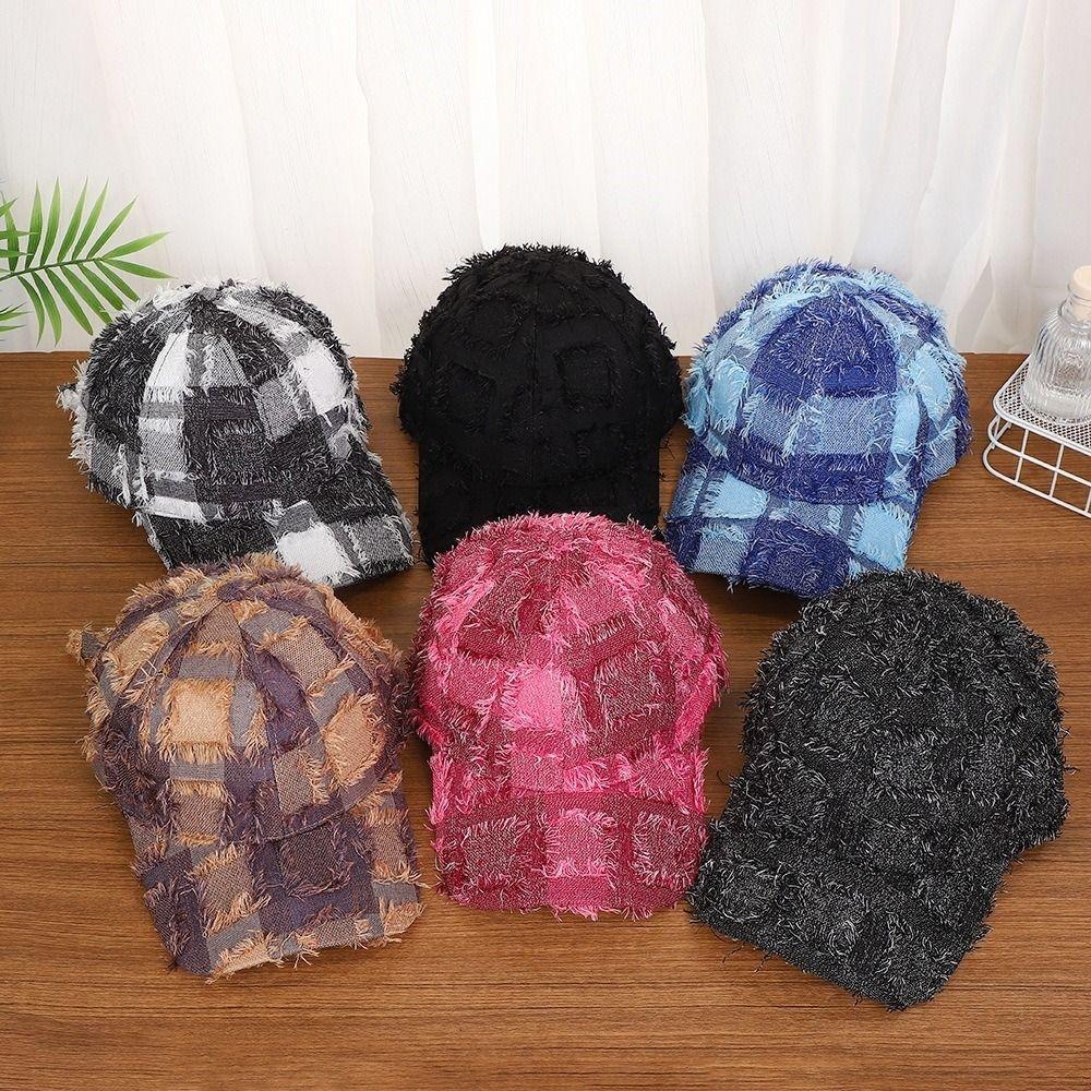 Frayed Edge Plaid Baseball Cap Adjustable Fit Sun Shading Cap Casual Baseball Hat Daily Wear
