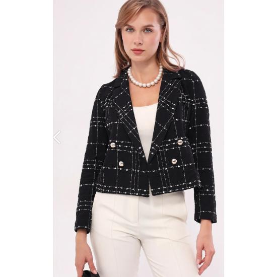 Women's Double Breasted Tweed Crop Jacket