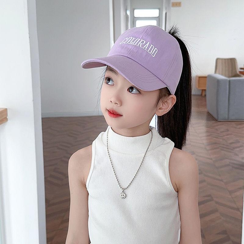 Girls Can Tie A Ponytail Hat Spring and Autumn Baseball Cap Children's Embroidered Fashionable Baseball Cap Girls Simple and Versatile Sun Protection