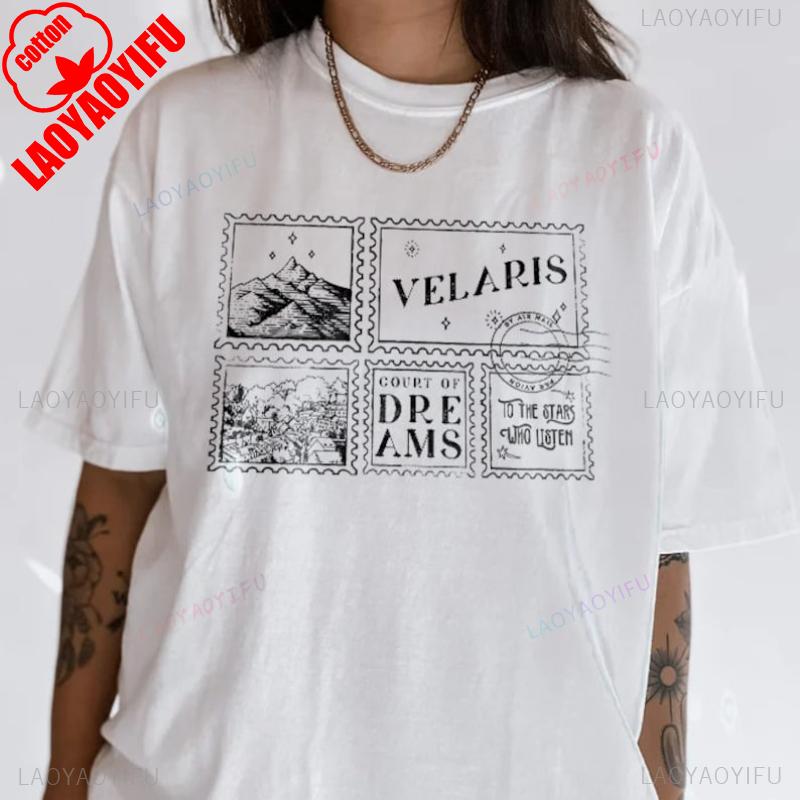 Рубашка Velaris ACOTAR Для Звезды, Которая Слушает Двор Мечты Ночной Двор Книжные Футболки Винтажная Одежда Летняя Хлопковая Футболка Топы