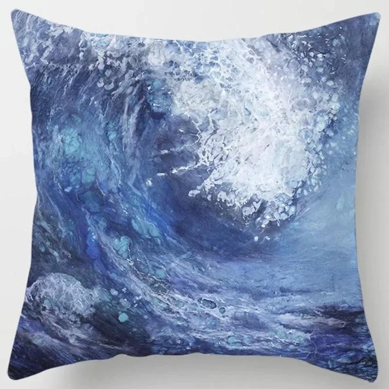 Office Decoration Pillow Ocean Blue Wave Pattern Cushion Cover Home Living Room Sofa