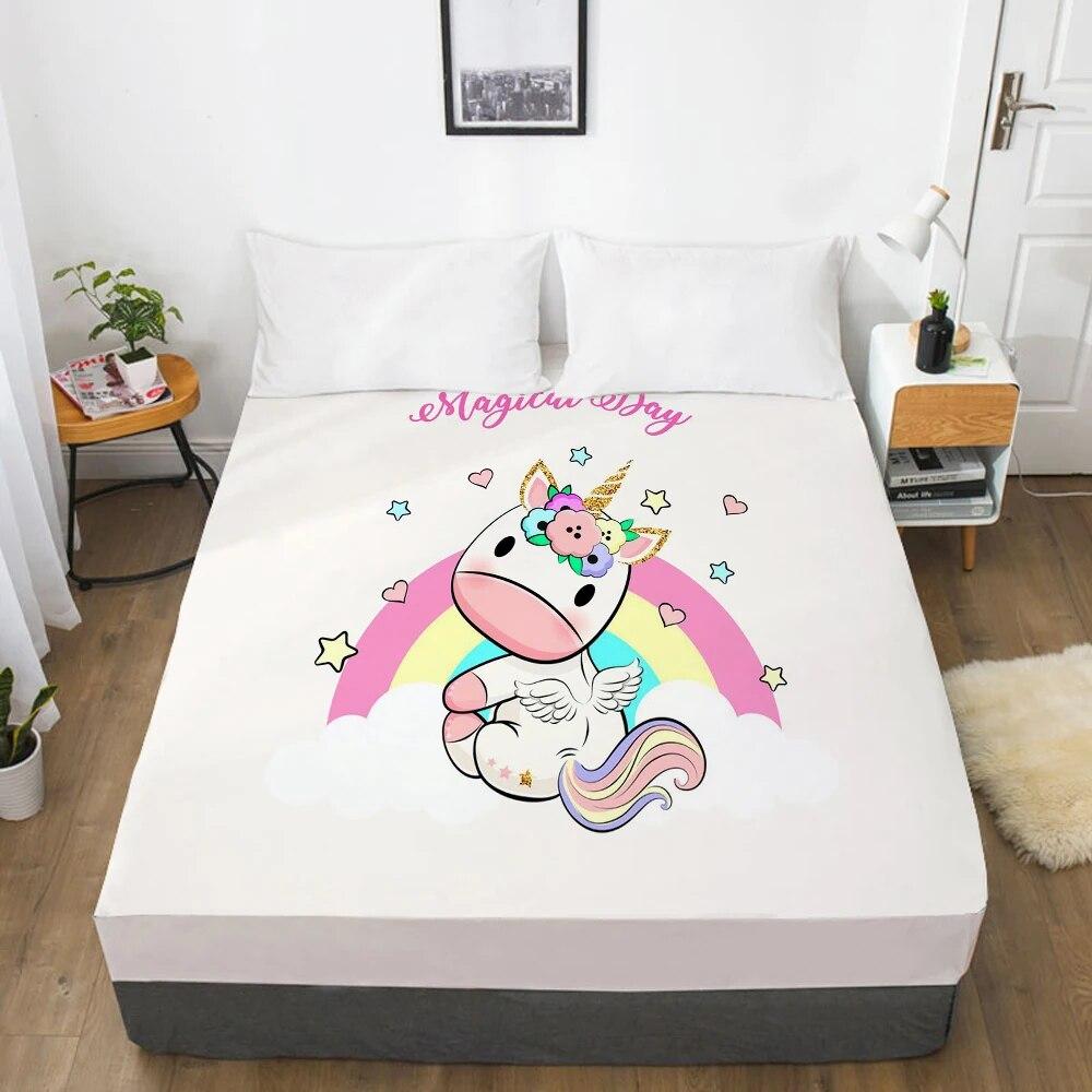 Простыни с рисунком единорога, наматрасник с резинкой, 3D простыня, постельное белье для маленьких девочек и мальчиков 200x220 90x200