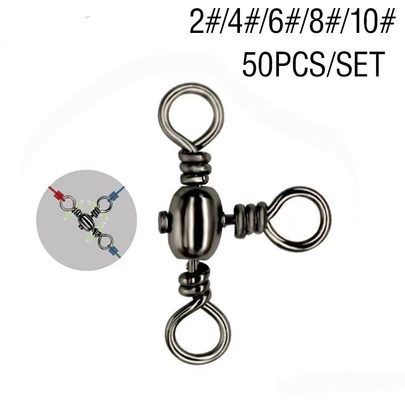 50PCS/Bag  Black Nickel Plating Three-Prong Connector T-Swivel Sub-Line Splitter Outdoor Fishing Bazi Ring Fishing Accessories