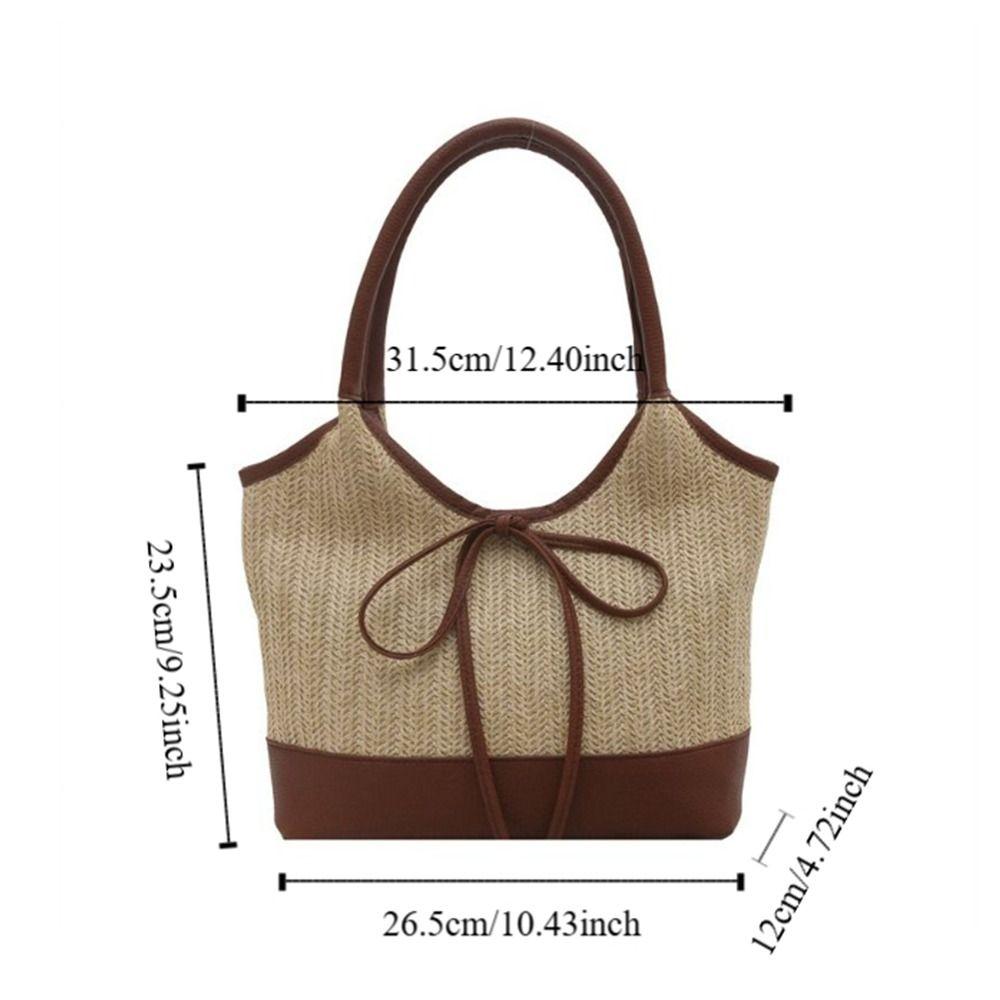 Elegant Straw Shoulder Bag Bow Tie Women's Handbag Trendy Weaving Tote Bag Lady