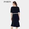 PORTS Elegant Shirt Collar Knit Midi Dress