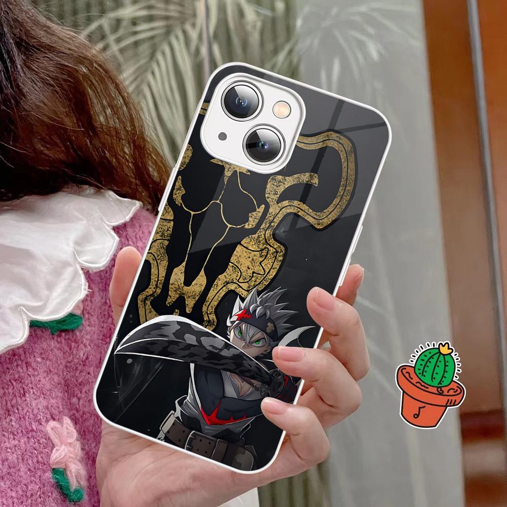 Чехол для телефона Черный клевер Закаленное стекло Для Iphone 14 13 12 11 Pro Mini XS MAX 14Plus X XS XR Fundas