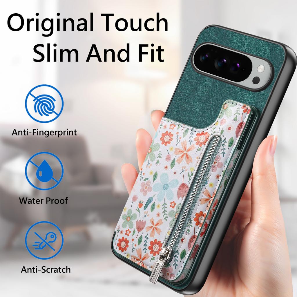 Для Google Pixel 10 Pro XL Кожаный чехол для телефона с RFID-блокировкой, кошелек на молнии, подставка