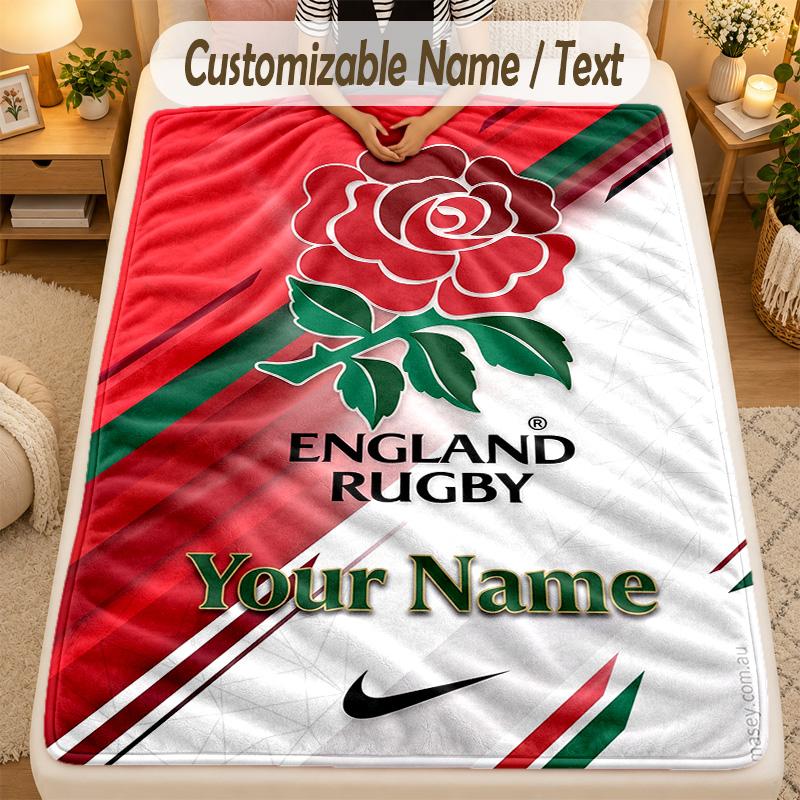 Flannel BlanketEngland Rugby Custom Name Text Personalized Soft Warm Throw Blanket Home Decor Gift