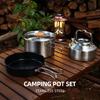 Stainless Steel Camping Cookware Set with Folding Lid Camping Pot Pan Kettle Set