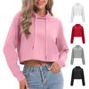 Women's Drawstring Cropped Hoodie Casual Long Sleeve Pullover Sweatshirts Workout Crop