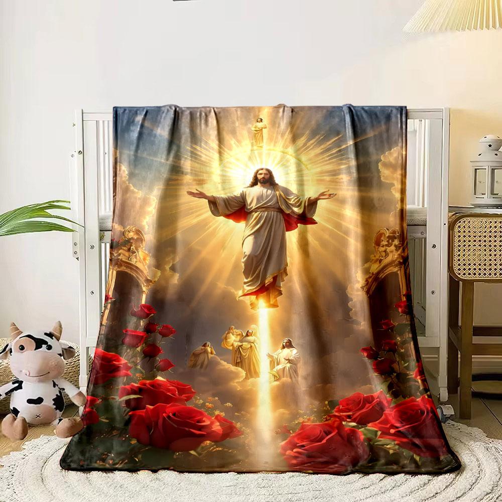 Jesus Roses Halo Blanket Printed Blanket for Living Room Bed Couch lunch break Soft Cozy Blanket for Friend's festival Gift