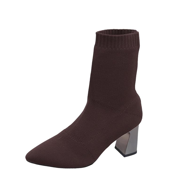 2025 Spring Large Size, New Thick High-heeled Socks Boots Pointed Fashion Thin Socks Boots Casual Socks Boots