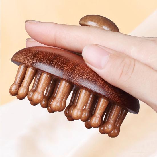 Массажная расческа для кожи головы из сандалового дерева с эргономичной ручкой, круглыми зубцами, антистатическая для роста волос, для мужчин и женщин, деревянная массажная щетка для головы