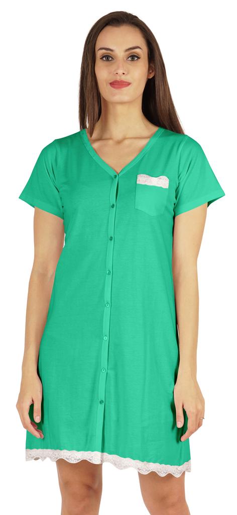 Inkmeso Solid Button Down Nightgown Sleepwear For Women  S V- Neck Nightshirt