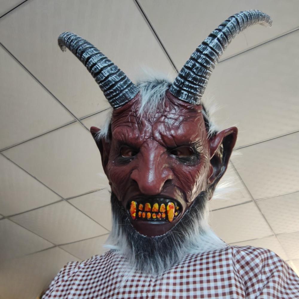 Fallen Angel Demon Human Face Horned Mask Horror Costume Sheep Horn Headgear Support