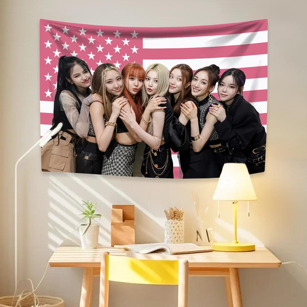 Kpop Girl Group Tapestry American Flag Poster Home Decor Aesthetics Wall Hanging Bedroom Background Concert Banner Fans Gift