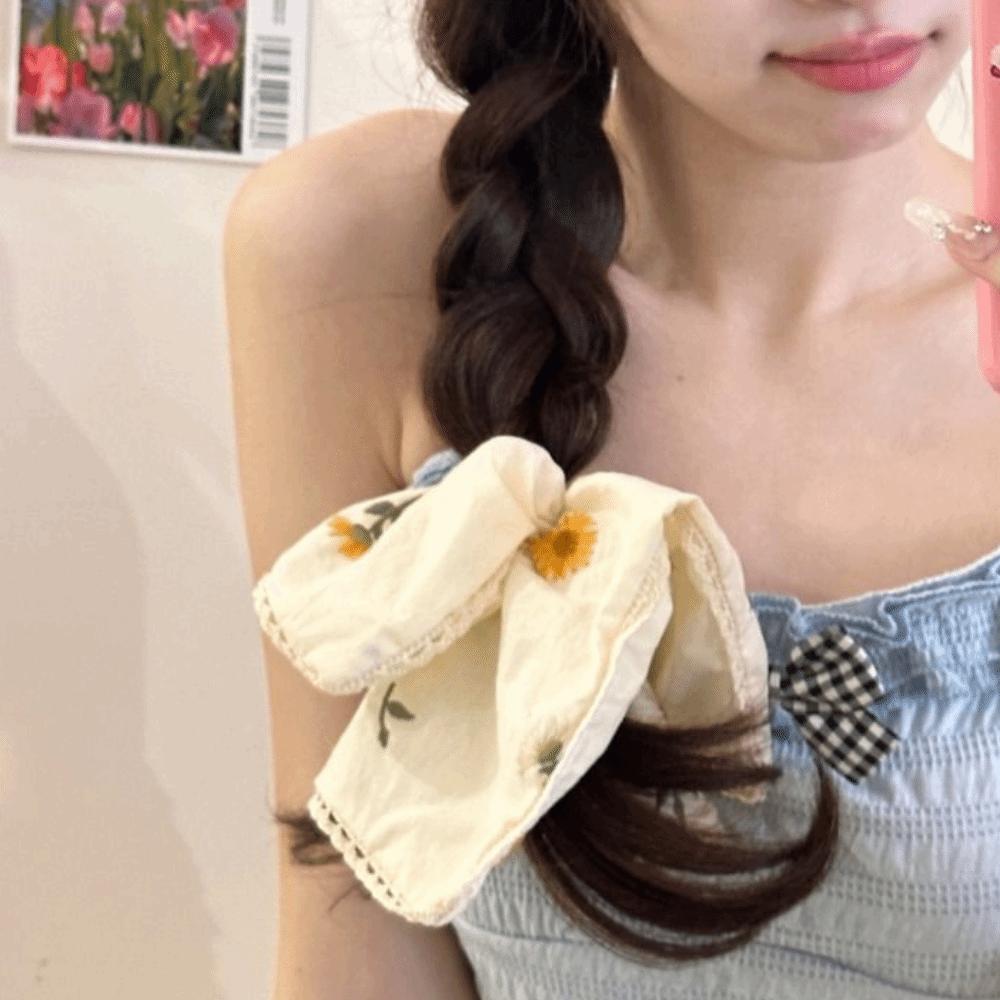 Wraps Embroidered Hair Scrunchie Turban Triangle Scarf Sweet Flower Triangle Bandana Party