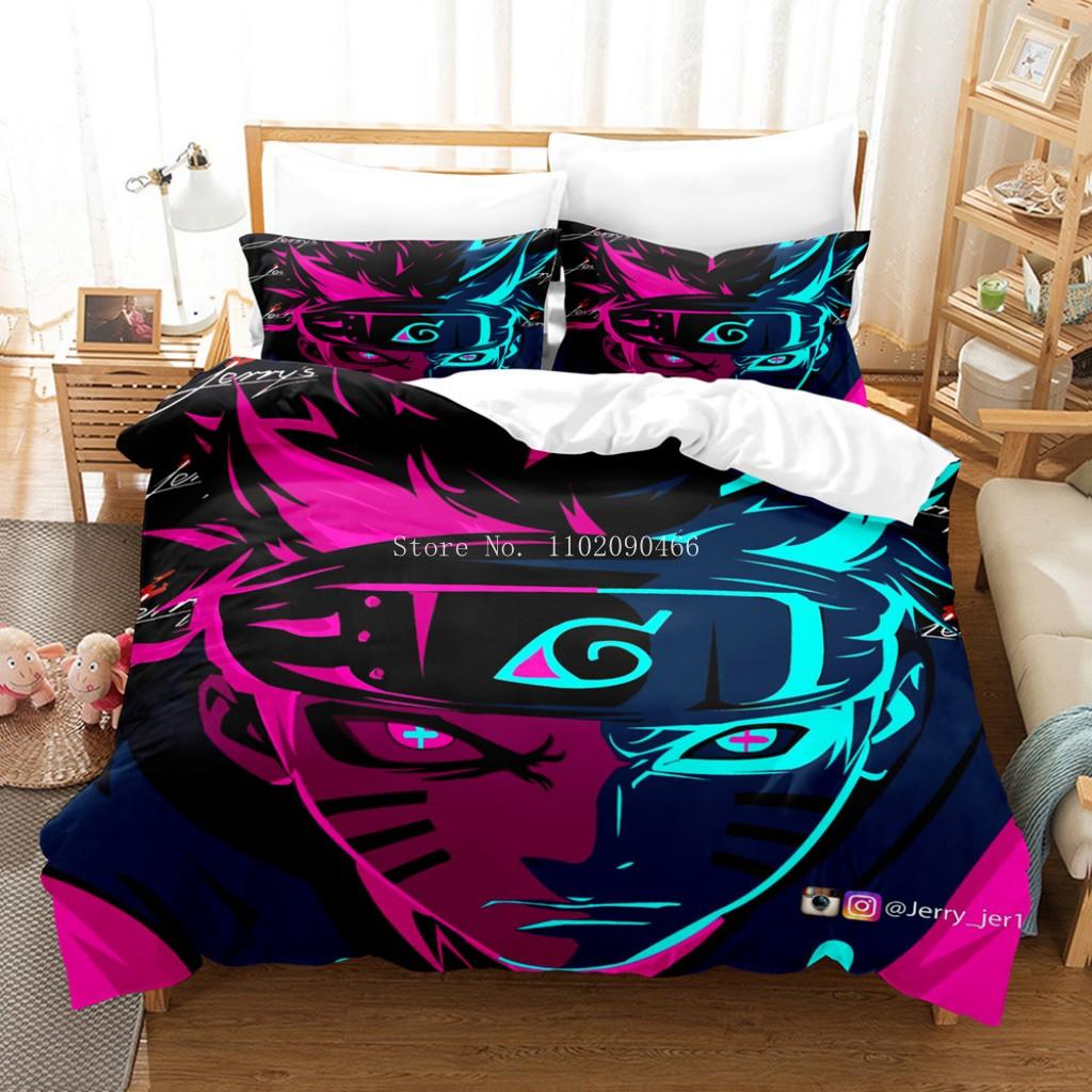 Uzumaki Naruto Bedding Set Quilt Cover Sasuke Cartoon Anime Bed Bedroom Duvet Cover Beddings Suit Kids Boys Birthday Gifts