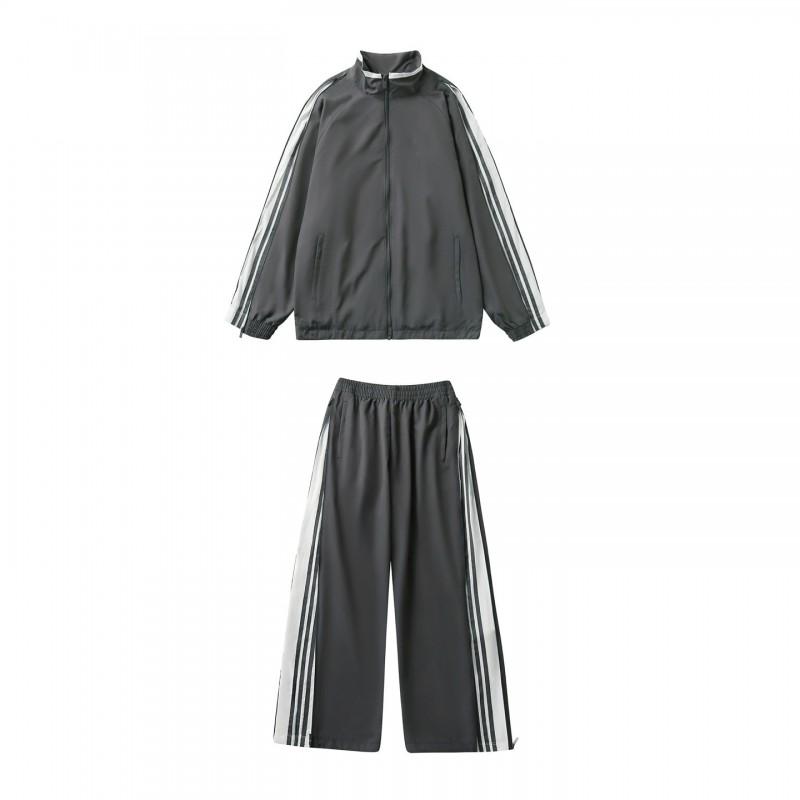 Unisex Casual Cotton Jacket Pants Set Lightweight Outfit Streetwear Style