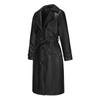 Women’s Coats Faux Leather Lapel Windbreaker PU Loose Three Row Button Trench Coat Classic Overcoat with Belt Autumn Winter Outer Wear