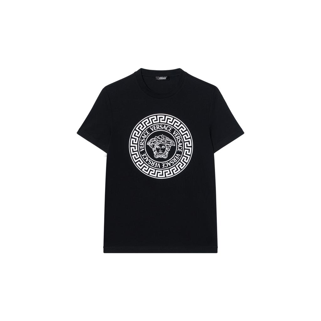 Versace Мужская футболка с принтом букв и логотипом, короткий рукав, пуловер, черная 1011861-1A12076-2B020