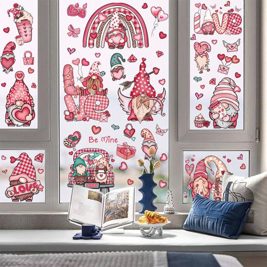 9 шт., наклейки на окно ко Дню святого Валентина, дизайн гнома-гнома с богатой формой сердца, создают атмосферу украшения, оконные наклейки на тему любви