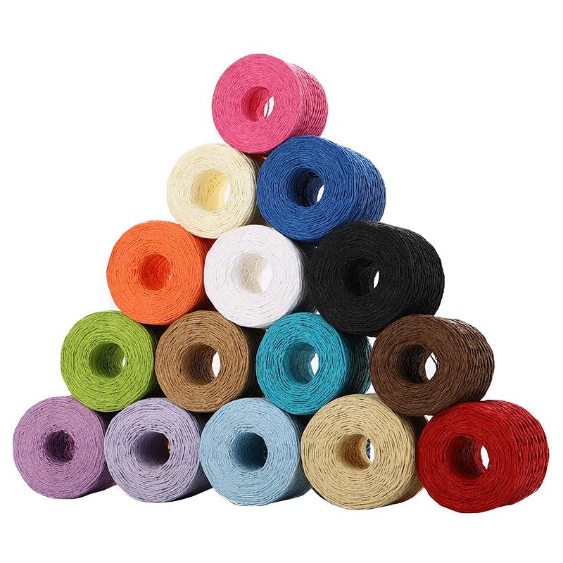 2 рулона 200 метров натуральной соломенной пряжи из рафии для ручного вязания крючком летних соломенных шляп, пляжных сумок, корзин, вязание 2 мм, цветные нитки