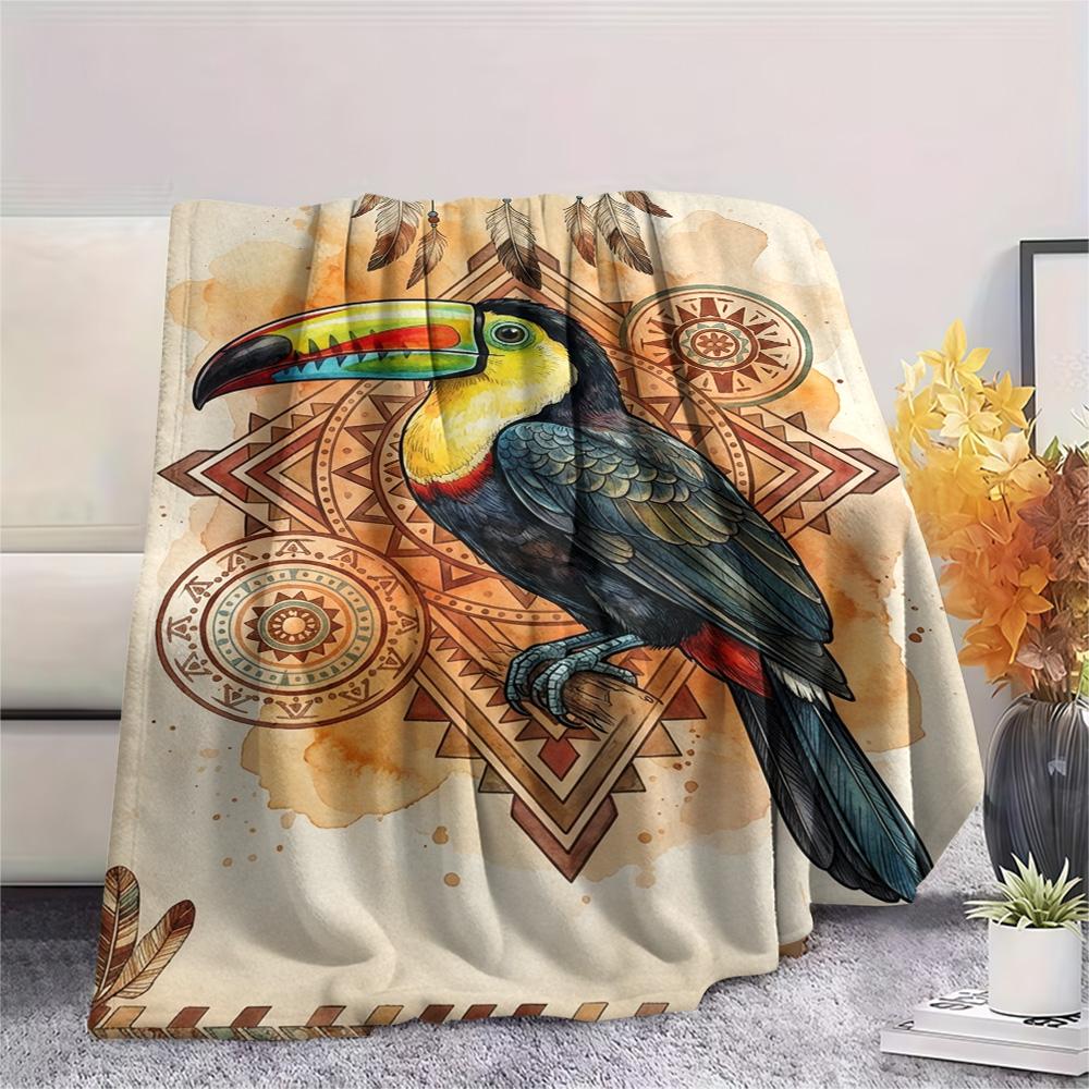 1PC Toucan Wall Art Print FlAannel Blanket, High quality Comfortable for All Seasons, Home Decor, Warmth and Comfort