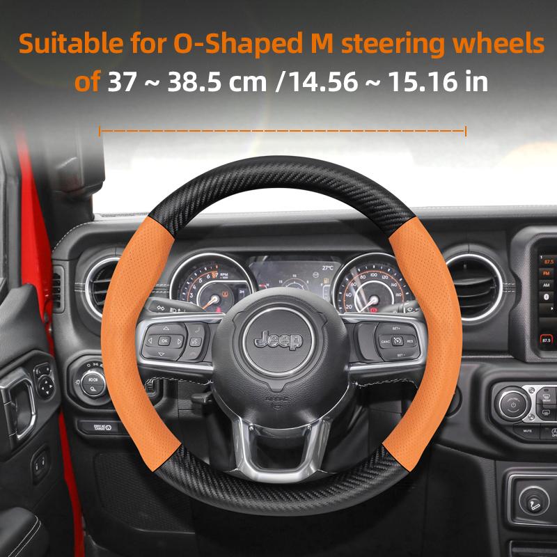 zkfan8 Suitable for Jeep Breathable Hole Leather Matte Carbon Fiber Texture Steering Wheel Cover Suitable for Compass Renegade