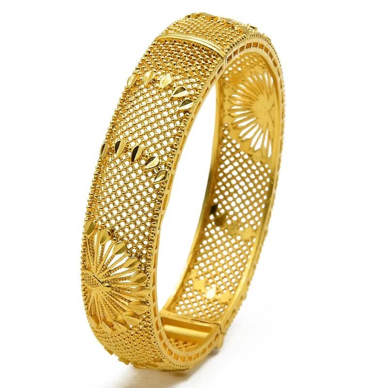 Luxury Dubai Bridal Bangles Gift 24K Gold Plated Indian African Bracelets Charm Wedding Nigerian Arabic Hand Jewelry for Women