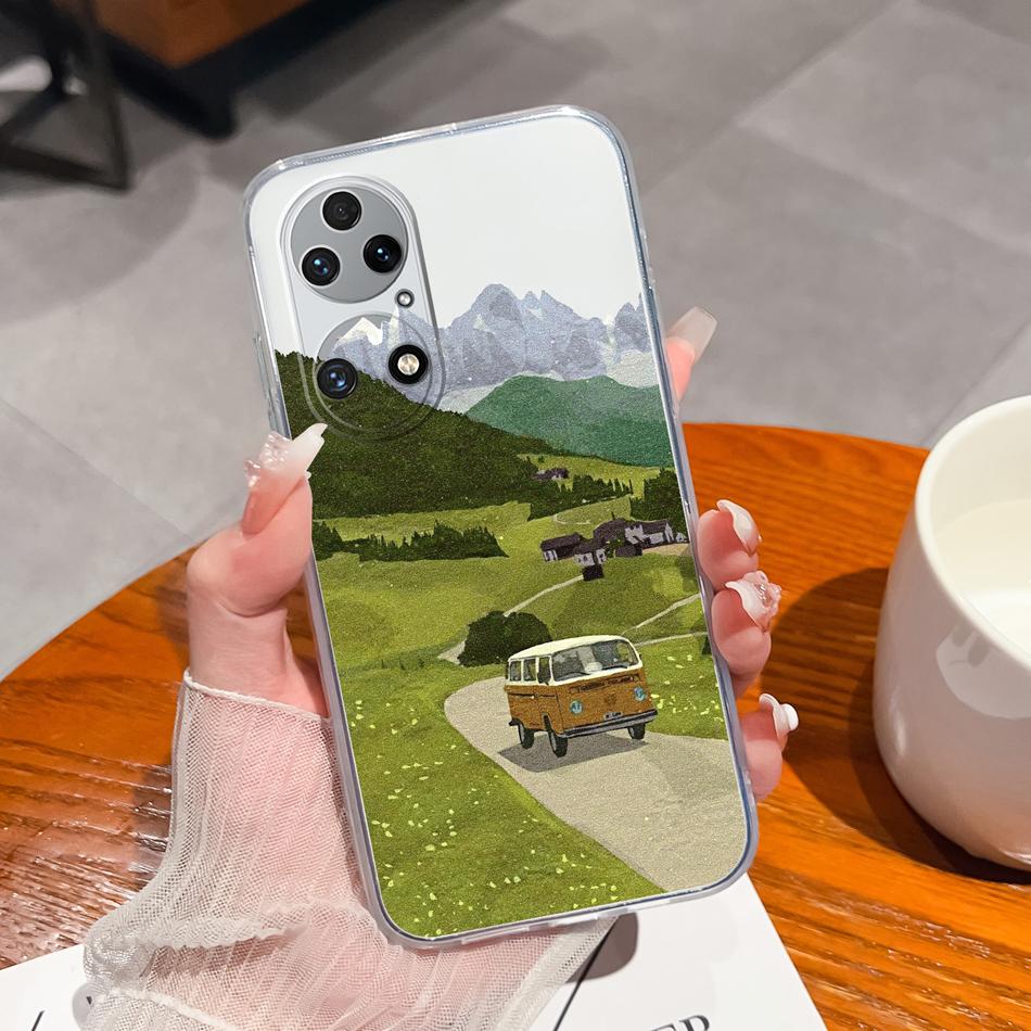 For Huawei P50 Pro P50E Phone Case Lucky Flowers Patterns Transparent Protective Funda For Huawei P 50 Soft TPU Silicone Bumper
